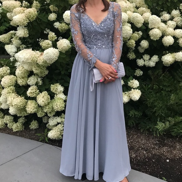 Gray Sequined Mori Lee Evening Dress - Picture 1 of 10